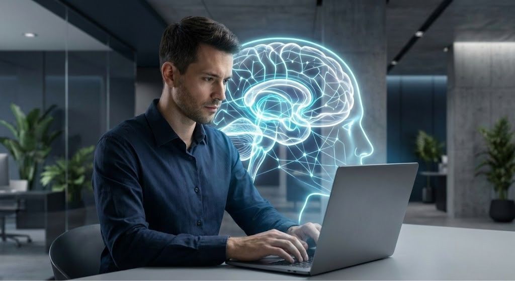 Conceito de Shadow AI mostrando uso de inteligência artificial oculta em ambiente corporativo.